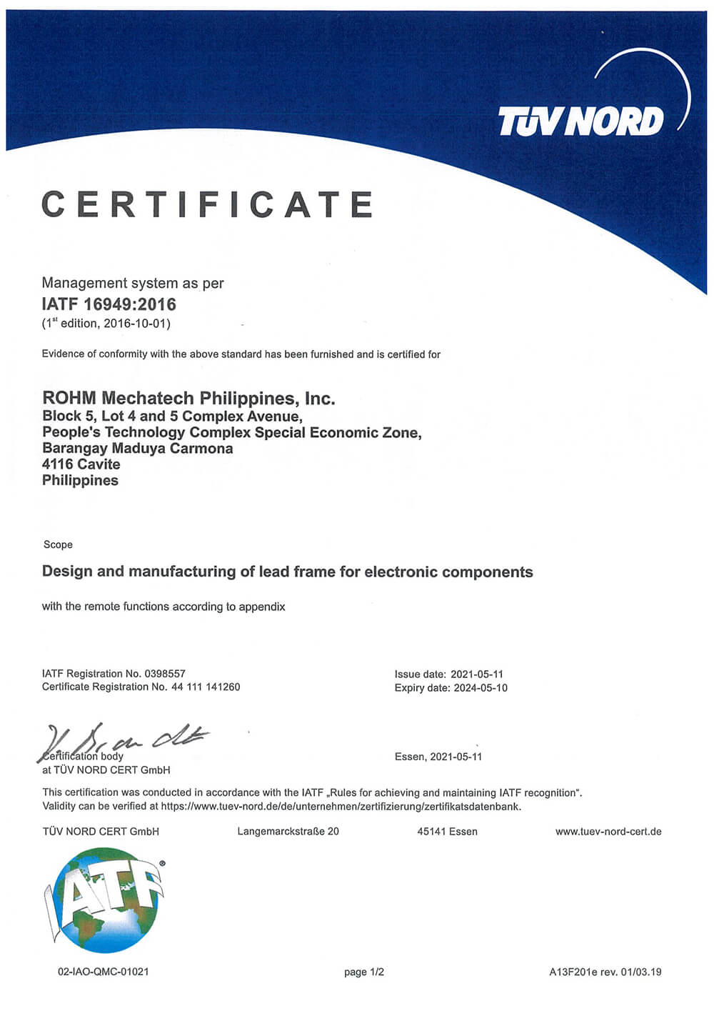 IATF16949 ROHM MECHATECH PHILIPPINES, INC.
