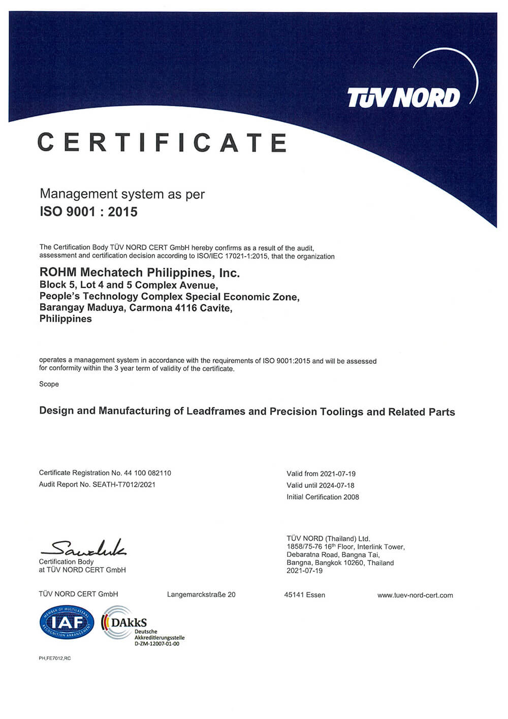 ISO9001 ROHM MECHATECH PHILIPPINES, INC.